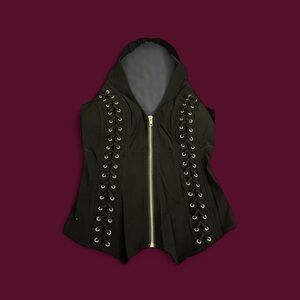 OHYES FASHION BLACK LACE UP DETAIL ZIP FRONT SLEEVELESS HALTER NECK TANK TOP